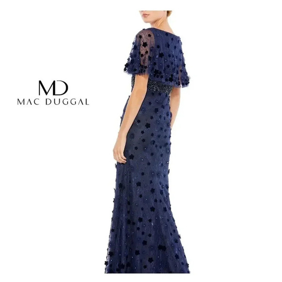 NWT Mac Duggal 67712 Bell Sleeve Lace Dress MIDNIGHT BLUEBERRY $698 size 16 - Picture 3 of 14
